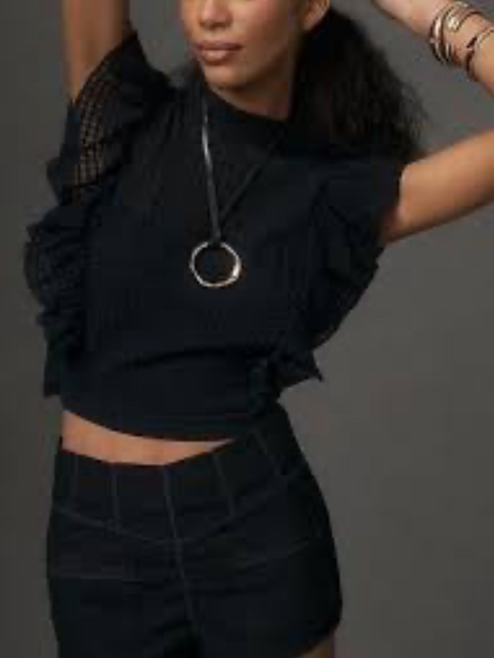 Maeve Cropped Ruffle Mesh Top
